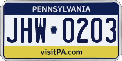 PA license plate JHW0203