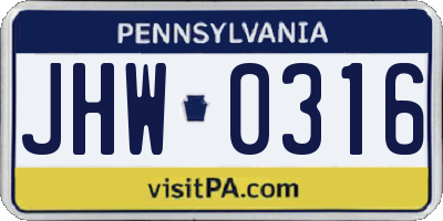 PA license plate JHW0316