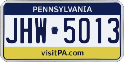 PA license plate JHW5013