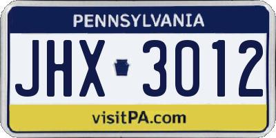 PA license plate JHX3012