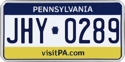 PA license plate JHY0289
