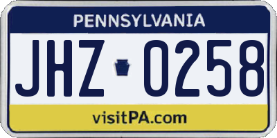 PA license plate JHZ0258