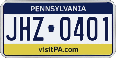 PA license plate JHZ0401