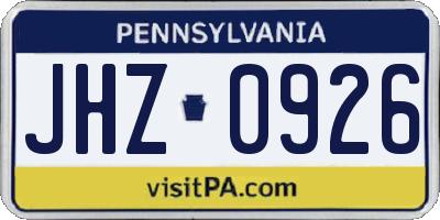 PA license plate JHZ0926