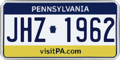 PA license plate JHZ1962