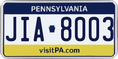PA license plate JIA8003