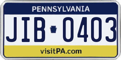 PA license plate JIB0403