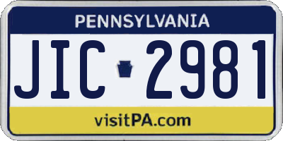 PA license plate JIC2981