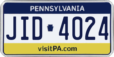 PA license plate JID4024