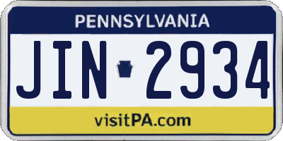 PA license plate JIN2934