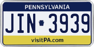 PA license plate JIN3939