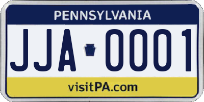 PA license plate JJA0001