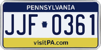 PA license plate JJF0361