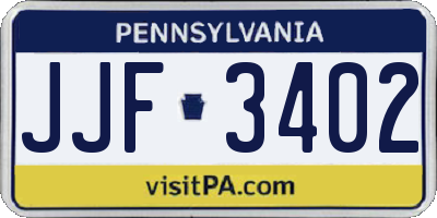 PA license plate JJF3402