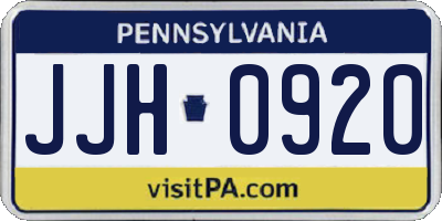 PA license plate JJH0920