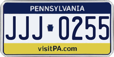 PA license plate JJJ0255