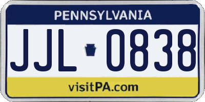 PA license plate JJL0838
