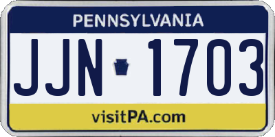 PA license plate JJN1703