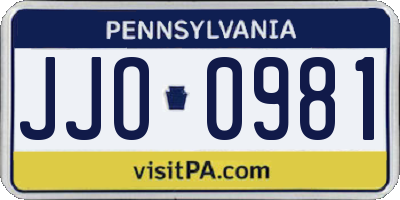 PA license plate JJO0981