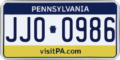 PA license plate JJO0986