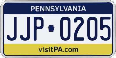PA license plate JJP0205