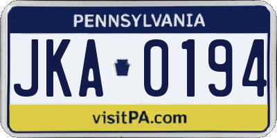 PA license plate JKA0194