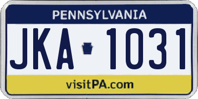 PA license plate JKA1031