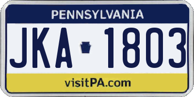 PA license plate JKA1803