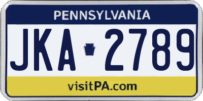 PA license plate JKA2789
