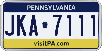 PA license plate JKA7111