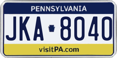 PA license plate JKA8040