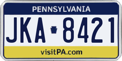 PA license plate JKA8421