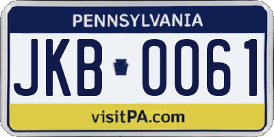 PA license plate JKB0061