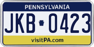 PA license plate JKB0423