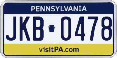 PA license plate JKB0478