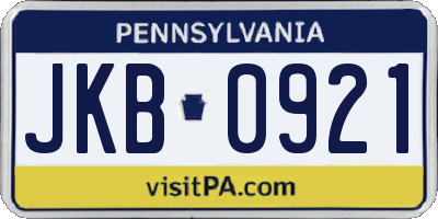 PA license plate JKB0921