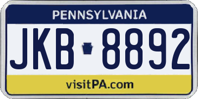 PA license plate JKB8892