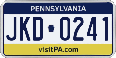 PA license plate JKD0241