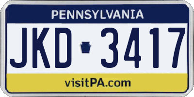 PA license plate JKD3417