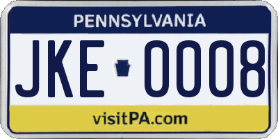 PA license plate JKE0008