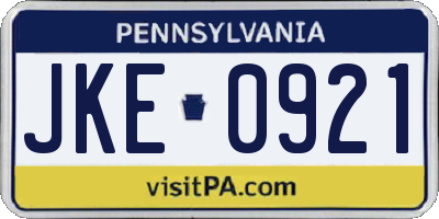 PA license plate JKE0921