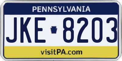 PA license plate JKE8203