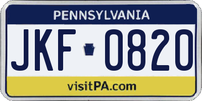 PA license plate JKF0820