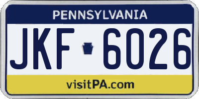 PA license plate JKF6026
