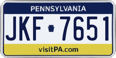PA license plate JKF7651