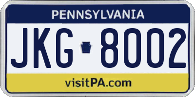 PA license plate JKG8002