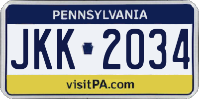 PA license plate JKK2034