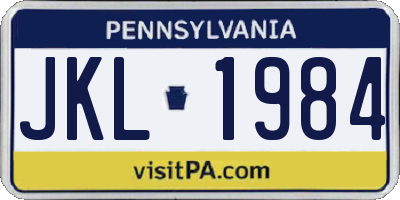 PA license plate JKL1984