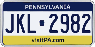 PA license plate JKL2982