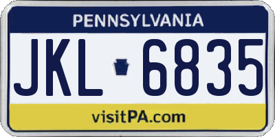 PA license plate JKL6835
